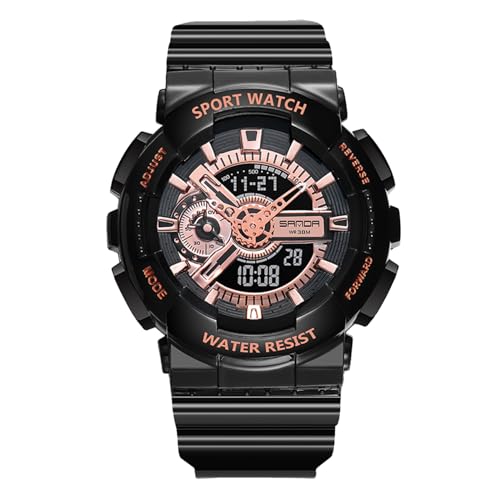 rorios Paar Elektronische Uhren Multifunktional Militär Armbanduhr Herren Damen Uhr Digital Analog Quarz Uhr Dual Display Harz Armband für Mädchen Jungen Schwarz Roségold A von rorios