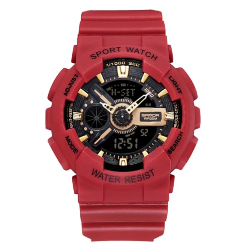 rorios Paar Elektronische Uhren Multifunktional Militär Armbanduhr Herren Damen Uhr Digital Analog Quarz Uhr Dual Display Harz Armband für Mädchen Jungen Rot B von rorios