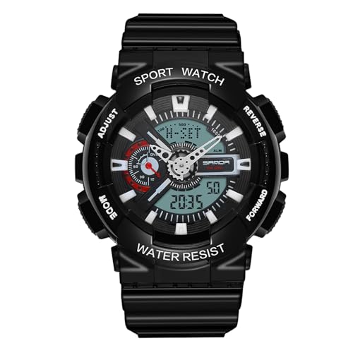 rorios Paar Elektronische Uhren Multifunktional Militär Armbanduhr Herren Damen Uhr Digital Analog Quarz Uhr Dual Display Harz Armband für Mädchen Jungen Schwarz A von rorios