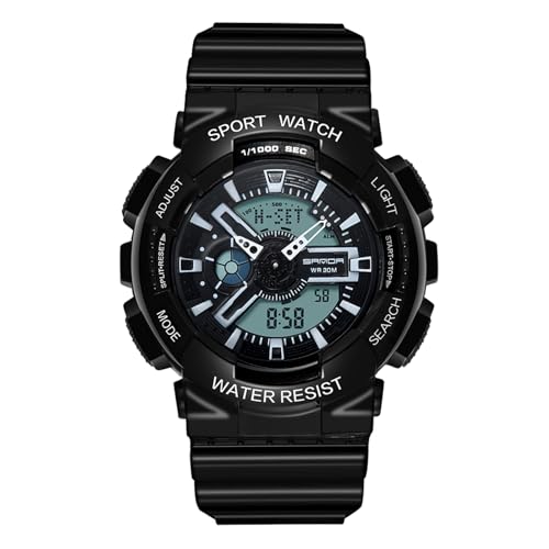 rorios Paar Elektronische Uhren Multifunktional Militär Armbanduhr Herren Damen Uhr Digital Analog Quarz Uhr Dual Display Harz Armband für Mädchen Jungen Schwarz B von rorios
