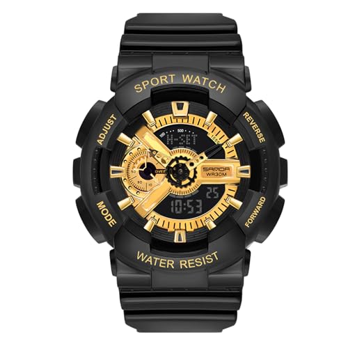 rorios Paar Elektronische Uhren Multifunktional Militär Armbanduhr Herren Damen Uhr Digital Analog Quarz Uhr Dual Display Harz Armband für Mädchen Jungen Schwarz Gold A von rorios