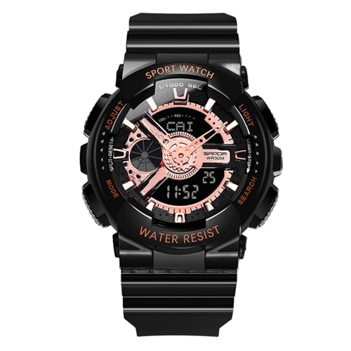 rorios Paar Elektronische Uhren Multifunktional Militär Armbanduhr Herren Damen Uhr Digital Analog Quarz Uhr Dual Display Harz Armband für Mädchen Jungen Schwarz Roségold B von rorios