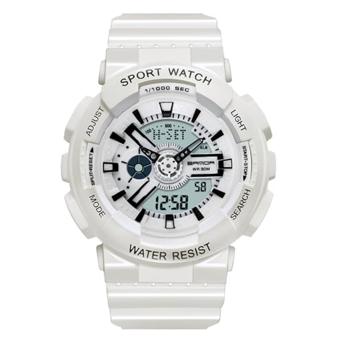 rorios Paar Elektronische Uhren Multifunktional Militär Armbanduhr Herren Damen Uhr Digital Analog Quarz Uhr Dual Display Harz Armband für Mädchen Jungen Weiß B von rorios