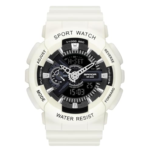 rorios Paar Elektronische Uhren Multifunktional Militär Armbanduhr Herren Damen Uhr Digital Analog Quarz Uhr Dual Display Harz Armband für Mädchen Jungen Weiß C von rorios