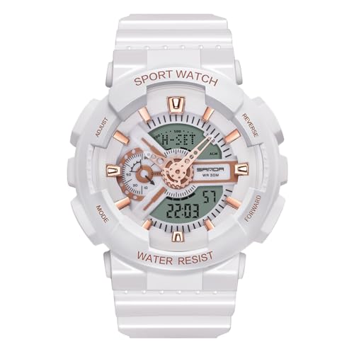 rorios Paar Elektronische Uhren Multifunktional Militär Armbanduhr Herren Damen Uhr Digital Analog Quarz Uhr Dual Display Harz Armband für Mädchen Jungen Weiß Roségold A von rorios