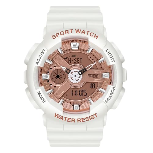 rorios Paar Elektronische Uhren Multifunktional Militär Armbanduhr Herren Damen Uhr Digital Analog Quarz Uhr Dual Display Harz Armband für Mädchen Jungen Weiß Roségold D von rorios