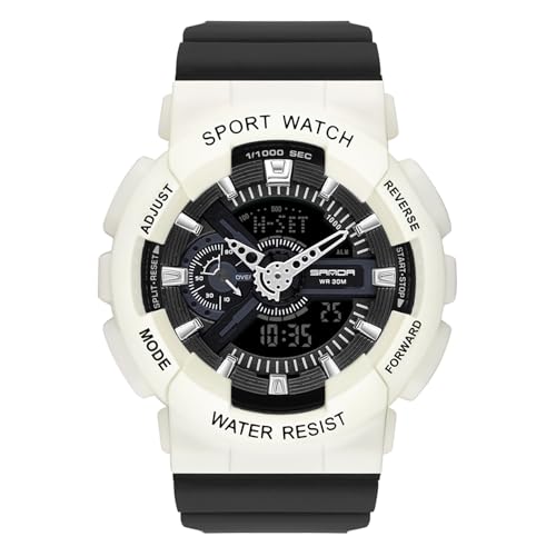rorios Paar Elektronische Uhren Multifunktional Militär Armbanduhr Herren Damen Uhr Digital Analog Quarz Uhr Dual Display Harz Armband für Mädchen Jungen Weiß Schwarz A von rorios