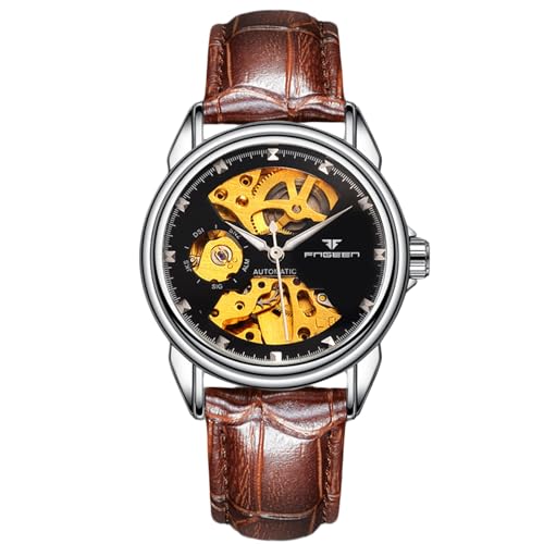 rorios Paar Mechanische Armbanduhr Damen Herren Uhren Automatik Edelstahl Uhr Minimalistisch Business Uhr Mode Skelett Uhr Schwarz Braun B von rorios