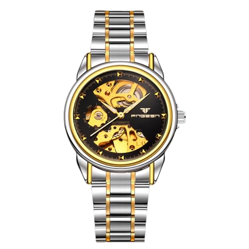rorios Paar Mechanische Armbanduhr Damen Herren Uhren Automatik Edelstahl Uhr Minimalistisch Business Uhr Mode Skelett Uhr Schwarz Gold von rorios