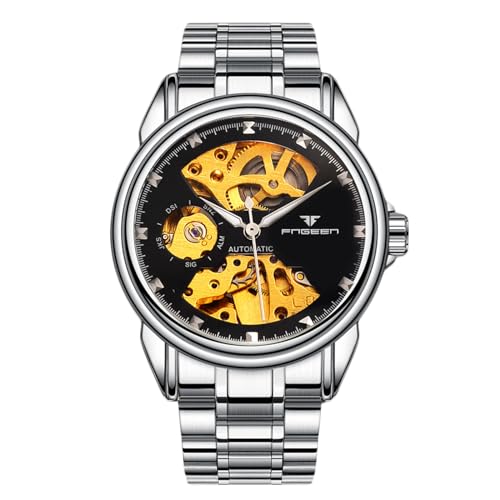rorios Paar Mechanische Armbanduhr Damen Herren Uhren Automatik Edelstahl Uhr Minimalistisch Business Uhr Mode Skelett Uhr Schwarz Weiß von rorios