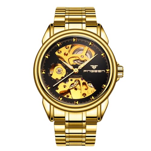 rorios Paar Mechanische Armbanduhr Damen Herren Uhren Automatik Edelstahl Uhr Minimalistisch Business Uhr Mode Skelett Uhr Schwarzgold B von rorios