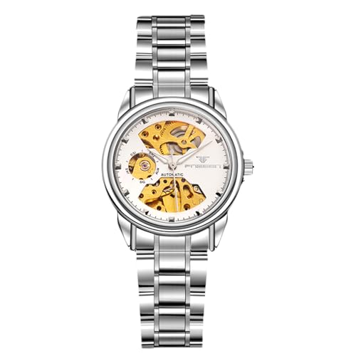 rorios Paar Mechanische Armbanduhr Damen Herren Uhren Automatik Edelstahl Uhr Minimalistisch Business Uhr Mode Skelett Uhr Weiß B von rorios