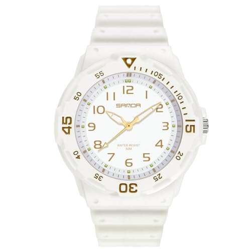 rorios Paar Quarz Armbanduhr Herren Damen Uhr Leuchtend Analog Uhren Einfach Freizeit Uhr Mode Harz Uhr 50m wasserdichte Wrist Watch für Jungen Weiß Gold B von rorios