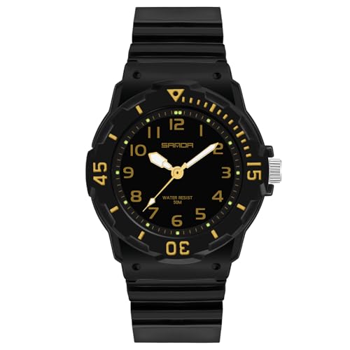 rorios Paar Quarz Armbanduhr Herren Damen Uhr Leuchtend Analog Uhren Einfach Freizeit Uhr Mode Harz Uhr 50m wasserdichte Wrist Watch für Mädchen Schwarz Gold A von rorios