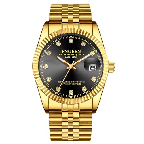 rorios Paar Quarz Uhren Damen Herren Armbanduhr Business Edelstahl Uhr Elegante wasserdichte Uhr Leuchtend Analoge Uhr Diamant Datum Kalender Uhr Gold schwarz A von rorios