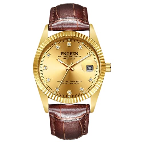 rorios Paar Quarz Uhren Damen Herren Armbanduhr Business Leder Armband Uhr Elegante wasserdichte Uhr Leuchtend Analoge Uhr Diamant Datum Kalender Uhr braun Gold A von rorios