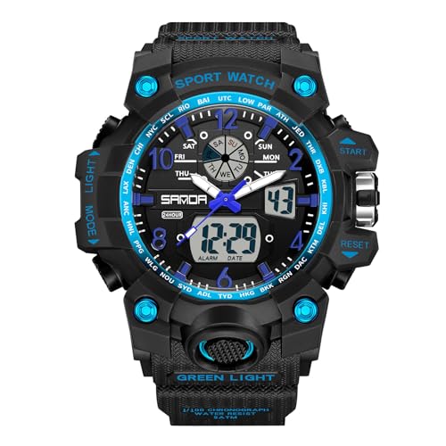 rorios Paar Sport Armbanduhr Dual Display Elektronische Uhr Digital Analog Quarz Uhren Multifunktional Militär Uhren für Damen 50M wasserdichte Schwarz Blau von rorios