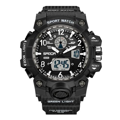 rorios Paar Sport Armbanduhr Dual Display Elektronische Uhr Digital Analog Quarz Uhren Multifunktional Militär Uhren für Damen 50M wasserdichte Schwarz Weiß B von rorios