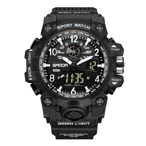 rorios Paar Sport Armbanduhr Dual Display Elektronische Uhr Digital Analog Quarz Uhren Multifunktional Militär Uhren für Damen 50M wasserdichte Schwarz von rorios