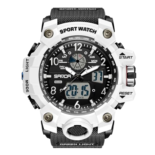 rorios Paar Sport Armbanduhr Dual Display Elektronische Uhr Digital Analog Quarz Uhren Multifunktional Militär Uhren für Damen 50M wasserdichte Weiß Schwarz A von rorios