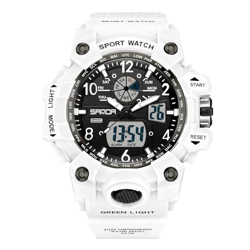 rorios Paar Sport Armbanduhr Dual Display Elektronische Uhr Digital Analog Quarz Uhren Multifunktional Militär Uhren für Damen 50M wasserdichte Weiß rorios Paar Sport Armbanduhr Dual Display Elektronische Uhr Digital Analog Quarz Uhren Multifunktional Militär Uhren für Damen 50M wasserdichte Weiß von rorios