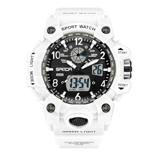 rorios Paar Sport Armbanduhr Dual Display Elektronische Uhr Digital Analog Quarz Uhren Multifunktional Militär Uhren für Damen 50M wasserdichte Weiß von rorios