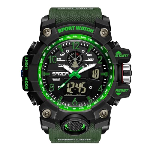 rorios Paar Sport Armbanduhr Dual Display Elektronische Uhr Digital Analog Quarz Uhren Multifunktional Militär Uhren für Herren 50M wasserdichte Armeegrün von rorios