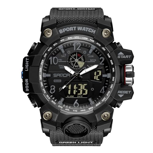 rorios Paar Sport Armbanduhr Dual Display Elektronische Uhr Digital Analog Quarz Uhren Multifunktional Militär Uhren für Herren 50M wasserdichte Schwarz A von rorios