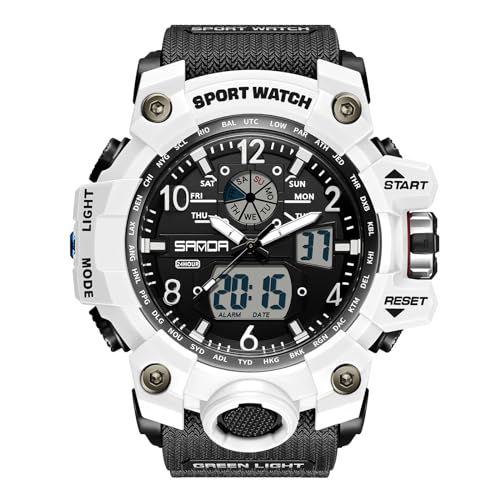 rorios Paar Sport Armbanduhr Dual Display Elektronische Uhr Digital Analog Quarz Uhren Multifunktional Militär Uhren für Herren 50M wasserdichte Weiß Schwarz A von rorios