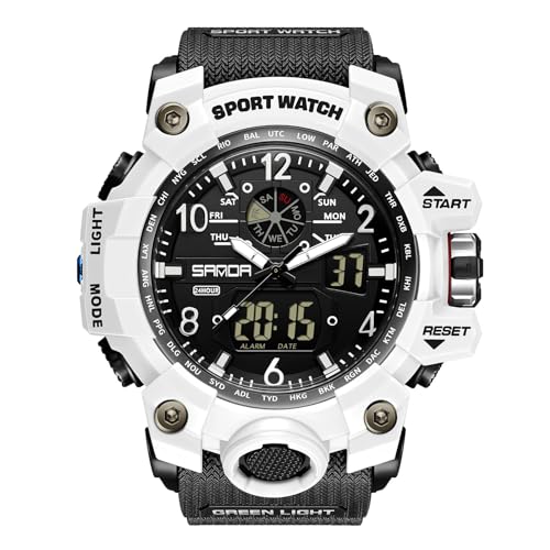 rorios Paar Sport Armbanduhr Dual Display Elektronische Uhr Digital Analog Quarz Uhren Multifunktional Militär Uhren für Herren 50M wasserdichte Weiß Schwarz B rorios Paar Sport Armbanduhr Dual Display Elektronische Uhr Digital Analog Quarz Uhren Multifunktional Militär Uhren für Herren 50M wasserdichte Weiß Schwarz B von rorios