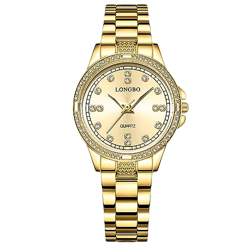 rorios Paar Uhren Männer Frauen Edelstahl Uhr Herren Business Analoge Quarz Armbanduhr Elegante wasserdichte Uhr Diamant Leuchtend Uhr Gold B von rorios