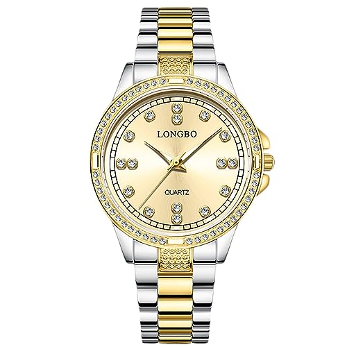 rorios Paar Uhren Männer Frauen Edelstahl Uhr Herren Business Analoge Quarz Armbanduhr Elegante wasserdichte Uhr Diamant Leuchtend Uhr Gold D von rorios