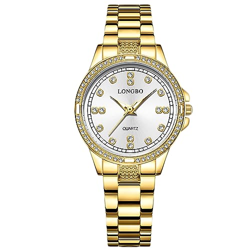 rorios Paar Uhren Männer Frauen Edelstahl Uhr Herren Business Analoge Quarz Armbanduhr Elegante wasserdichte Uhr Diamant Leuchtend Uhr Gold weiß B von rorios