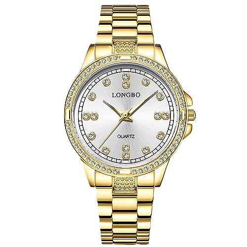 rorios Paar Uhren Männer Frauen Edelstahl Uhr Herren Business Analoge Quarz Armbanduhr Elegante wasserdichte Uhr Diamant Leuchtend Uhr Goldweiß A von rorios