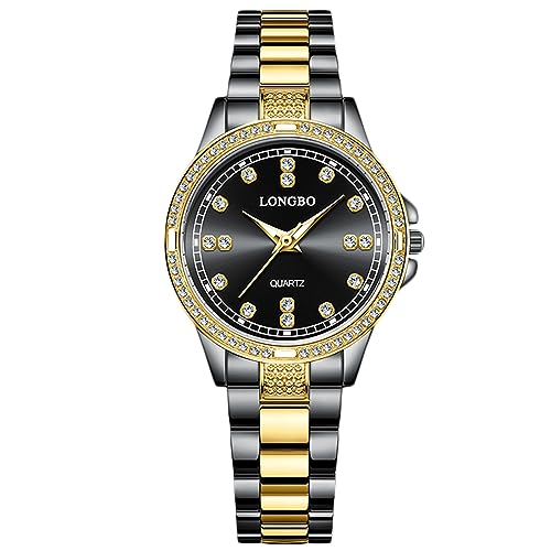 rorios Paar Uhren Männer Frauen Edelstahl Uhr Herren Business Analoge Quarz Armbanduhr Elegante wasserdichte Uhr Diamant Leuchtend Uhr Schwarz Gold B von rorios