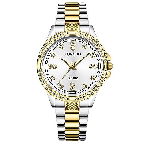 rorios Paar Uhren Männer Frauen Edelstahl Uhr Herren Business Analoge Quarz Armbanduhr Elegante wasserdichte Uhr Diamant Leuchtend Uhr Weißgold D von rorios