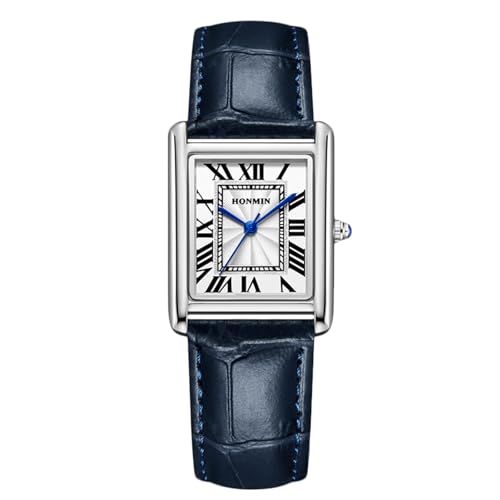 rorios Paaruhren Leder Armbanduhr Vintage Uhr Partner Freundschafts Geschenk für Männer Frauen Analoge Quarzarmbanduhr Klassische Silber-Blauer Rüde von rorios