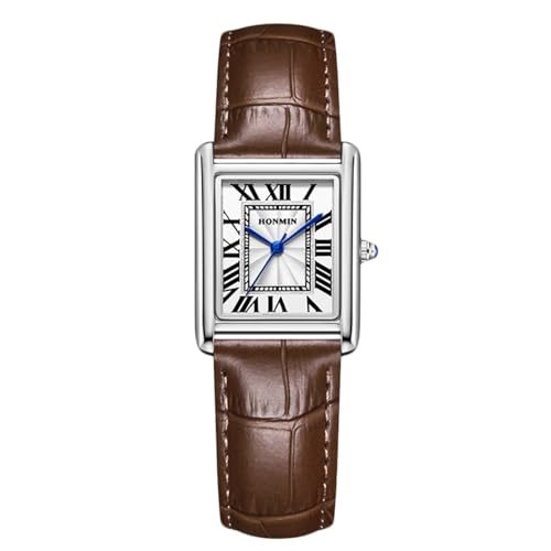 rorios Paaruhren Leder Armbanduhr Vintage Uhr Partner Freundschafts Geschenk für Männer Frauen Analoge Quarzarmbanduhr Klassische Silber-braune Hündin von rorios