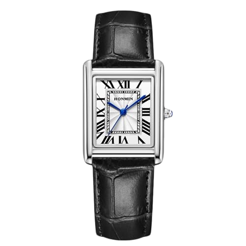 rorios Paaruhren Leder Armbanduhr Vintage Uhr Partner Freundschafts Geschenk für Männer Frauen Analoge Quarzarmbanduhr Klassische Silber-schwarzer Rüde von rorios