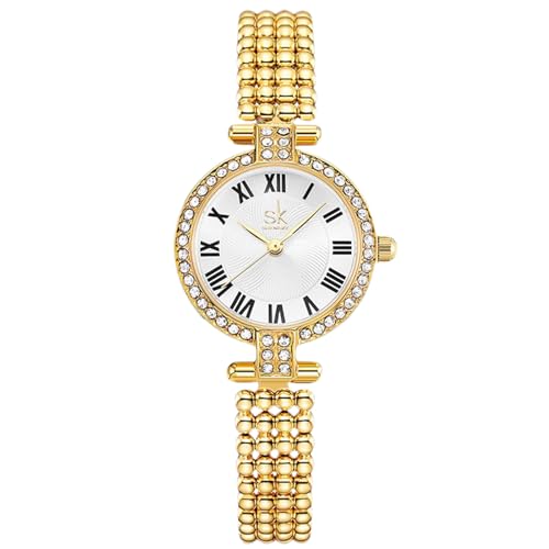 rorios Perlenketten Uhr für Damen Vintage Kleines Zifferblatt Armbanduhr Analog Quarz Damenuhr Diamant Wasserdicht Uhr mit Edelstahl Armband Gold von rorios