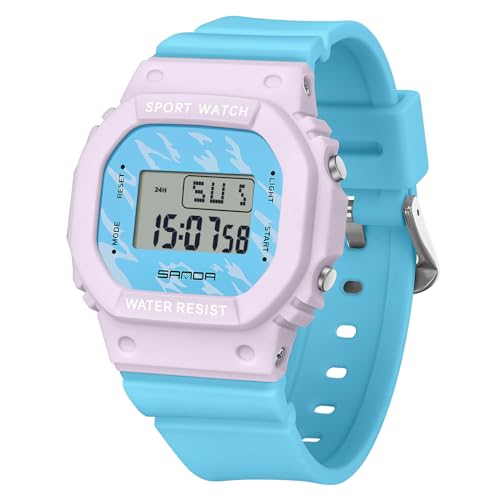 rorios Quadratische Elektronische Uhren Jungen Mädchen Freizeit Armbanduhr Mode Multifunktional Digital Uhr Einfache wasserdichte für Herren Damen Blau von rorios