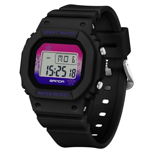 rorios Quadratische Elektronische Uhren Jungen Mädchen Freizeit Armbanduhr Mode Multifunktional Digital Uhr Einfache wasserdichte für Herren Damen Schwarz C von rorios