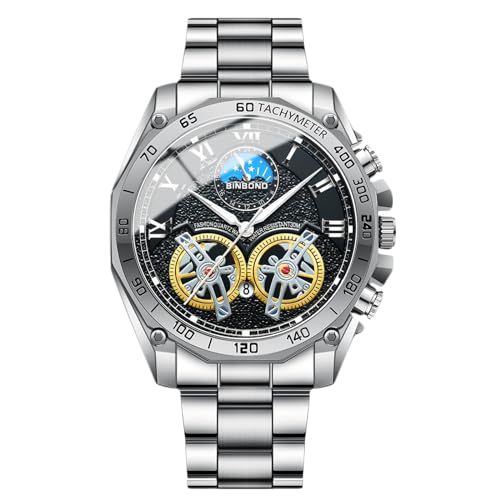 rorios Quarz Armbanduhren für Herren Freizeit Edelstahl Uhren Mode Analog Uhr Leuchtend Datum Kalender Uhr für Männer Weiß Schwarz B von rorios