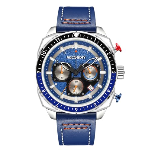 rorios Quarz Herren Uhr Analog Quarz Chronograph KlassikerBusiness/Freizeit Watch Datumsanzeige Wasserdicht Watches Großem Zifferblatt & Leder Armband Blau von rorios