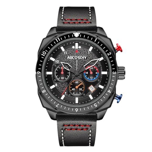 rorios Quarz Herren Uhr Analog Quarz Chronograph KlassikerBusiness/Freizeit Watch Datumsanzeige Wasserdicht Watches Großem Zifferblatt & Leder Armband Schwarz von rorios