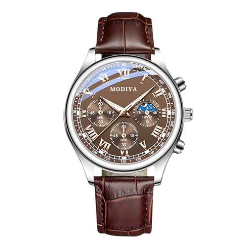 rorios Quarz Herren Uhr Analog Quarz Chronograph Leder Armband Klassiker Business/Freizeit Watch Datumsanzeige Wasserdicht Watches Großem Zifferblatt & Römische Ziffern Braun von rorios