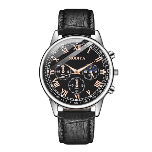 rorios Quarz Herren Uhr Analog Quarz Chronograph Leder Armband Klassiker Business/Freizeit Watch Datumsanzeige Wasserdicht Watches Großem Zifferblatt & Römische Ziffern Schwarz von rorios