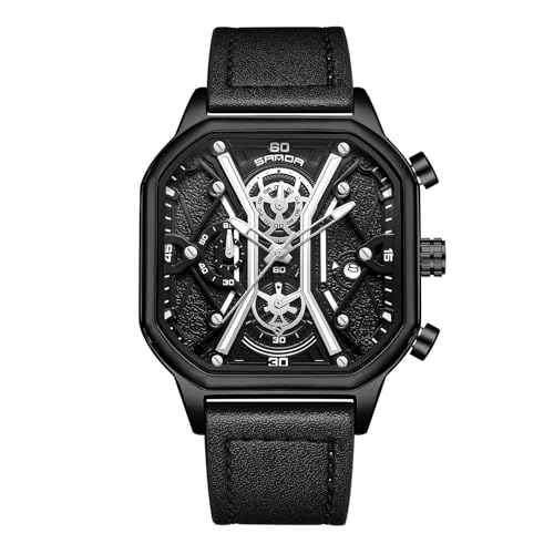 rorios Quarz Uhren für Herren Business Edelstahl Armbanduhr Leuchtend Analog Uhr Multifunktional Chronograph Uhr Mode Quadrat UH für Männer Schwarz A von rorios