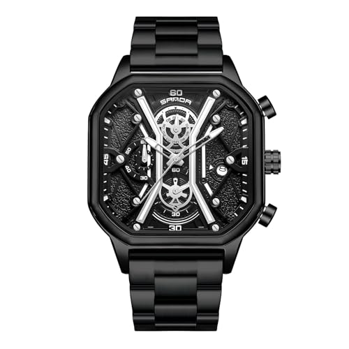 rorios Quarz Uhren für Herren Business Edelstahl Armbanduhr Leuchtend Analog Uhr Multifunktional Chronograph Uhr Mode Quadrat UH für Männer Schwarz C von rorios