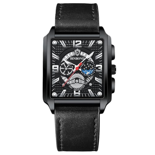 rorios Rechteckige Herrenuhren Mode Analog Quarz Armbanduhr Herren Business wasserdichte Uhren Leuchtend Leder Armband für Männer schwarz weiß C von rorios